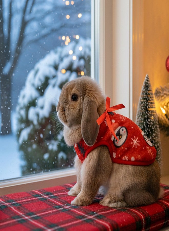 ORZECHKO Christmas Rabbit Costume, 2 Pack Red Cute Fleece Warm Holiday Small Animals Clothes Outfits Pet Vest T Shirt for Guinea Pig Bunny Ferret Kitten Puppy Chihuahua - Image 5